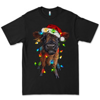 Black highland cow calf with christmas lights Premium Tee - RanaPortraitStore