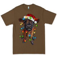 Cacao highland cow calf with christmas lights Premium Tee - RanaPortraitStore