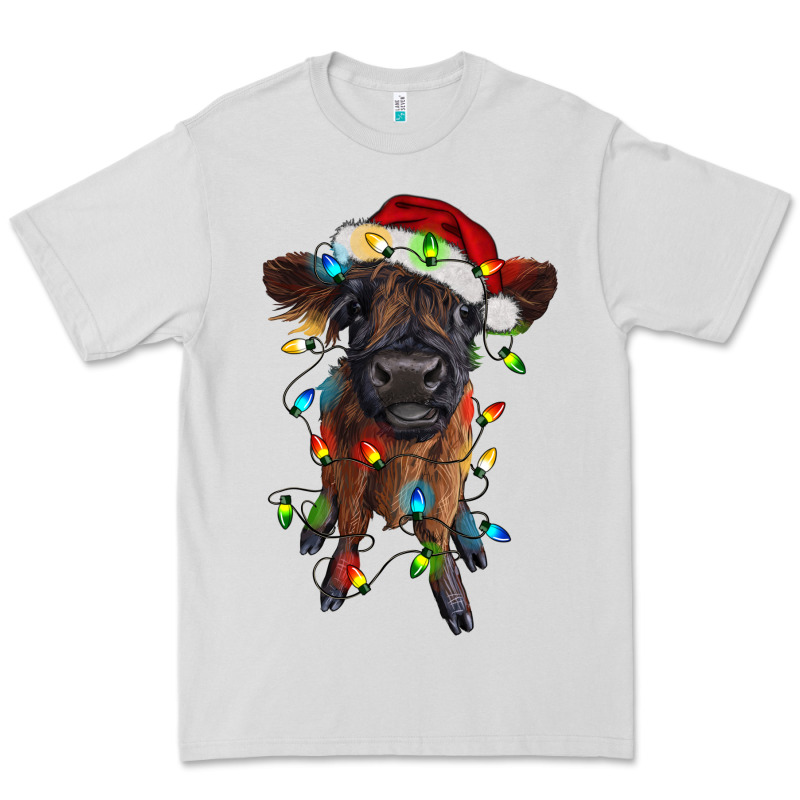 Highland Cow Calf With Christmas Lights Premium Tee by RanaPortraitStore | Teevron