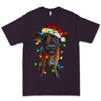 Plum highland cow calf with christmas lights Premium Tee - RanaPortraitStore