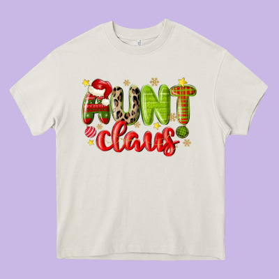 Aunt Claus Heavy Core Tee Designed By Maliassmallbusiness
