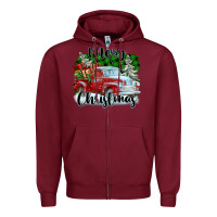 Burgundy Merry Christmas Truck With Gifts Zipper Hoodie - FaDigitalArtStudio