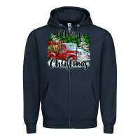 Navy Merry Christmas Truck With Gifts Zipper Hoodie - FaDigitalArtStudio