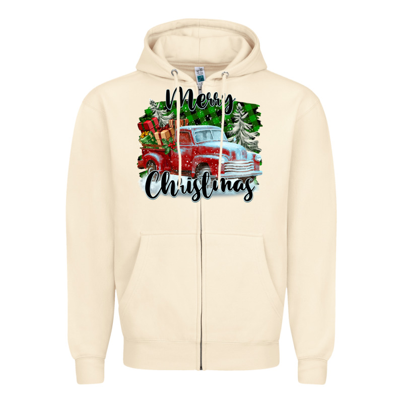 Merry Christmas Truck With Gifts Zipper Hoodie by FaDigitalArtStudio | Teevron