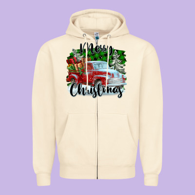 Merry Christmas Truck With Gifts Zipper Hoodie Designed By Fadigitalartstudio