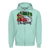 Seafoam Merry Christmas Truck With Gifts Zipper Hoodie - FaDigitalArtStudio