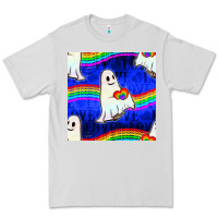 Dove Grey Pride lgbtq ghosts and heart with rainbow seamless Premium Tee - BundleAndBundleShop