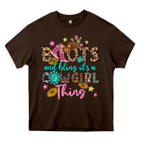 Chocolate Brown boots and bling it's a cowgirl thing Heavy Core Tee - MaliasSmallBusiness