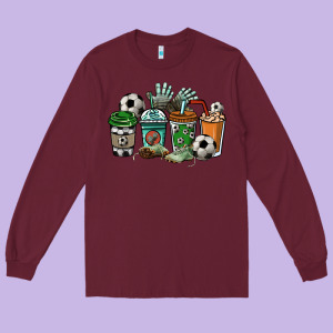Soccer Coffee Cups Long Sleeve Tee Designed By Howdyjamesfarm