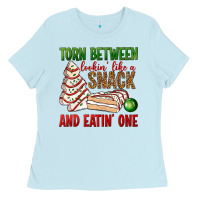Baby Blue torn between lookin' like a snack and eatin' one bbs Ladies Tee - BundleAndBundleShop