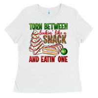 White torn between lookin' like a snack and eatin' one bbs Ladies Tee - BundleAndBundleShop