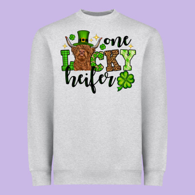 St. Patrick's Day One Lucky Heifer Heavyweight Sweatshirt Designed By Oliviacreatesart