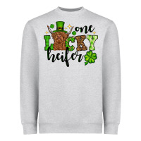 Heather Grey St. Patrick's Day One lucky Heifer Heavyweight Sweatshirt - OliviaCreatesArt