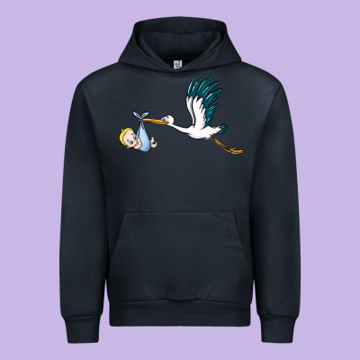 Stork With Baby Boy Urban Hoodie Designed By Barkaloodesign
