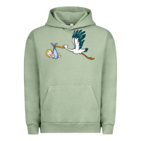 Pigment Oil Green stork with baby boy Urban Hoodie - BarkalooDesign