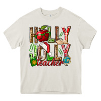 Cream holly jolly teacher Heavy Core Tee - NancyCooperArtShop
