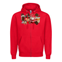 Red Chocolate Love Coffee Cups Zipper Hoodie - FaDigitalArtStudio