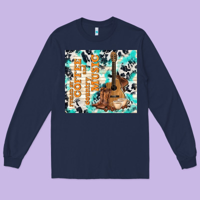 Fueled By Coffee And Country Music Long Sleeve Tee Designed By Tumblerdesignbyshophia