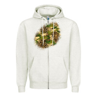 Oatmeal Heather camouflage and leopard patch  5 Zipper Hoodie - BundleAndBundleShop