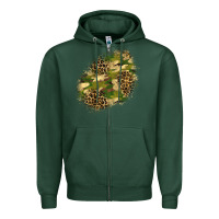 Sports Green camouflage and leopard patch  5 Zipper Hoodie - BundleAndBundleShop