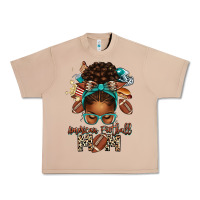 Burro American Football Mom Afro Messy Bun Urban Heavy Tee - texasbilliewilder