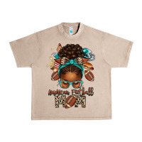 French Oak American Football Mom Afro Messy Bun Urban Heavy Tee - texasbilliewilder