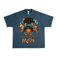 Midnight Navy American Football Mom Afro Messy Bun Urban Heavy Tee - texasbilliewilder