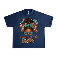 Navy American Football Mom Afro Messy Bun Urban Heavy Tee - texasbilliewilder