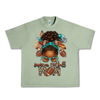 Oil Green American Football Mom Afro Messy Bun Urban Heavy Tee - texasbilliewilder