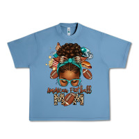 Pebble Blue American Football Mom Afro Messy Bun Urban Heavy Tee - texasbilliewilder