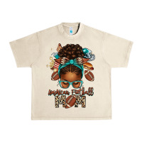 Sandshell American Football Mom Afro Messy Bun Urban Heavy Tee - texasbilliewilder
