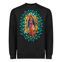 Black Our Lady Of Guadalupe Gemstone Sunflowers Heavyweight Sweatshirt - FaDigitalArtStudio