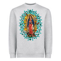 Heather Grey Our Lady Of Guadalupe Gemstone Sunflowers Heavyweight Sweatshirt - FaDigitalArtStudio