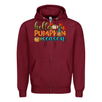 Burgundy hello pumpkin season Zipper Hoodie - BundleAndBundleShop