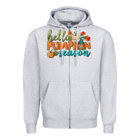 Heather Grey hello pumpkin season Zipper Hoodie - BundleAndBundleShop