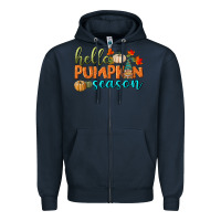 Navy hello pumpkin season Zipper Hoodie - BundleAndBundleShop