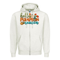 Oatmeal Heather hello pumpkin season Zipper Hoodie - BundleAndBundleShop