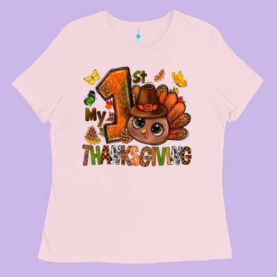My First Thanksgiving With Turkey Bbs Ladies Tee Designed By Bundleandbundleshop