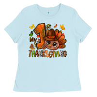 Baby Blue my first thanksgiving with turkey bbs Ladies Tee - BundleAndBundleShop
