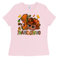 Bubblegum Pink my first thanksgiving with turkey bbs Ladies Tee - BundleAndBundleShop