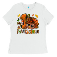 White my first thanksgiving with turkey bbs Ladies Tee - BundleAndBundleShop