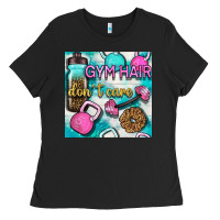 Gym Hair Don't Care Clasp And Water Bottle With Glitter Seamless Patte Ladies Tee | Teevron