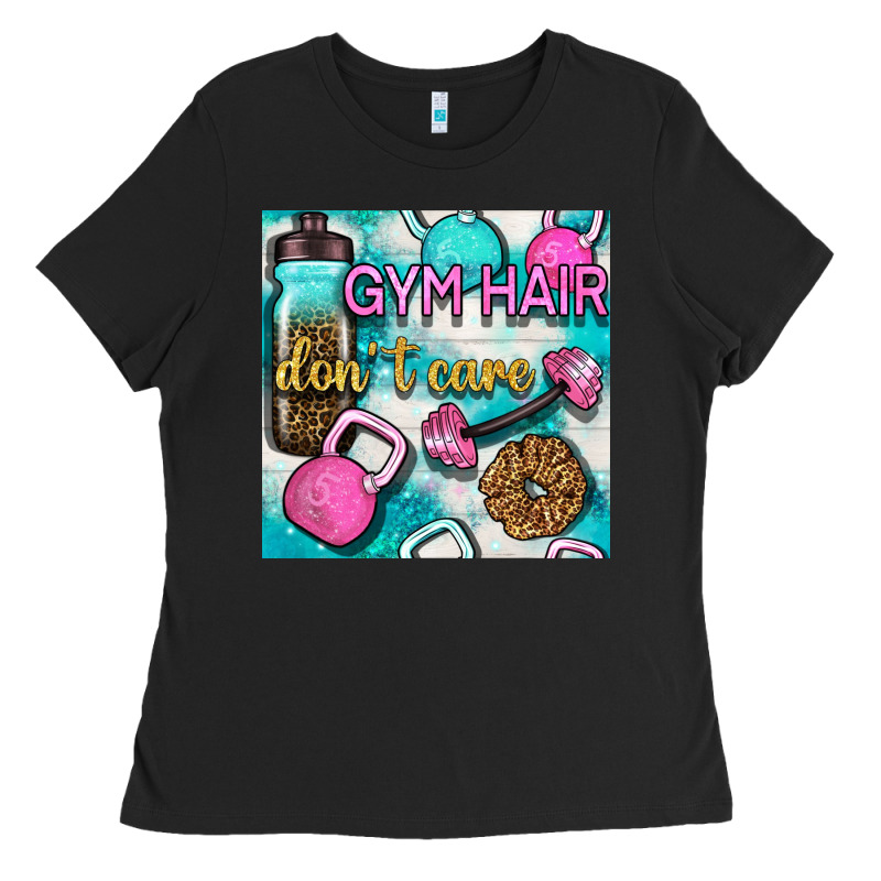 Gym Hair Don't Care Clasp And Water Bottle With Glitter Seamless Patte Ladies Tee by BundleAndBundleShop | Teevron