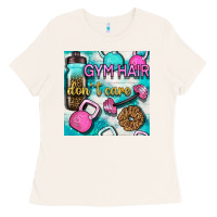 Bone gym hair don't care clasp and water bottle with glitter seamless patte Ladies Tee - BundleAndBundleShop