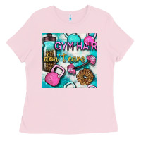 Bubblegum Pink gym hair don't care clasp and water bottle with glitter seamless patte Ladies Tee - BundleAndBundleShop