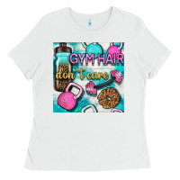 White gym hair don't care clasp and water bottle with glitter seamless patte Ladies Tee - BundleAndBundleShop