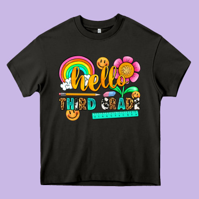 Hello Third Grade Heavy Core Tee Designed By Nancycooperartshop