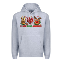 Heather Grey Peace Love Reindeer Christmas Premium Hoodie - BundleAndBundleShop