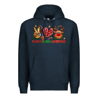 Navy Peace Love Reindeer Christmas Premium Hoodie - BundleAndBundleShop