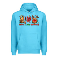 Ocean Blue Peace Love Reindeer Christmas Premium Hoodie - BundleAndBundleShop